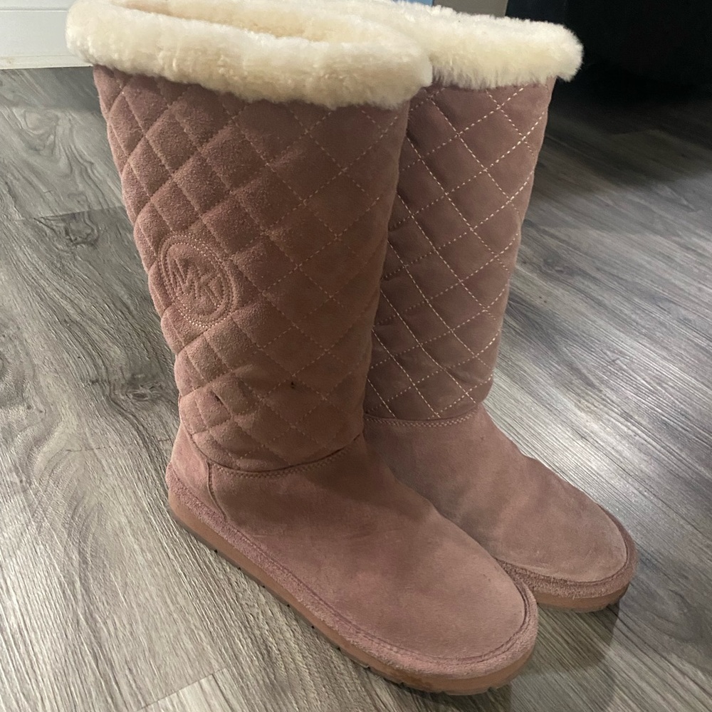 Size 8 Pink leather quilted sheep wool lined boots good condition - Picture 3 of 6